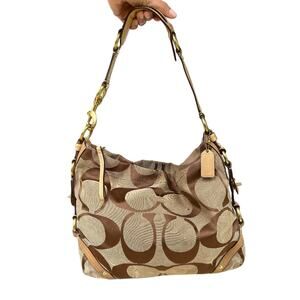 Coach Carly Hobo Beige Signature Canvas and Leather shoulder bag